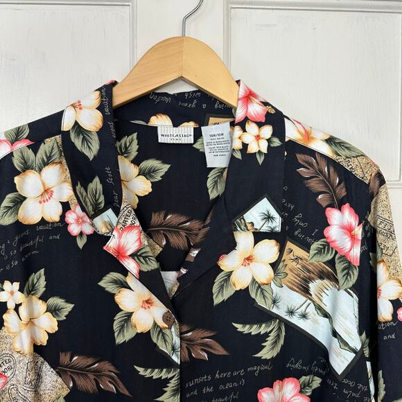 Vintage White Stag Hawaiian Button-Up Camp Shirt Women Size 16W Woven Tropical - Picture 8 of 9